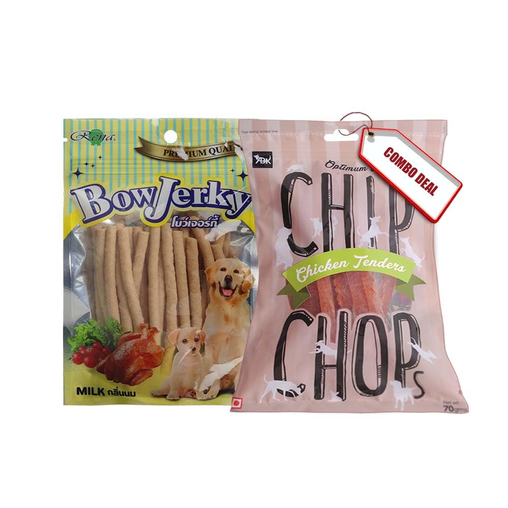 Dog Treats Combo: Chip Chops Chicken Tenders Slice Dog Treats, 70g and Bow Jerky Milk Stick Dog Snacks, 200g (B08N1DCQTW) Amazon Price History, Amazon Price Tracker