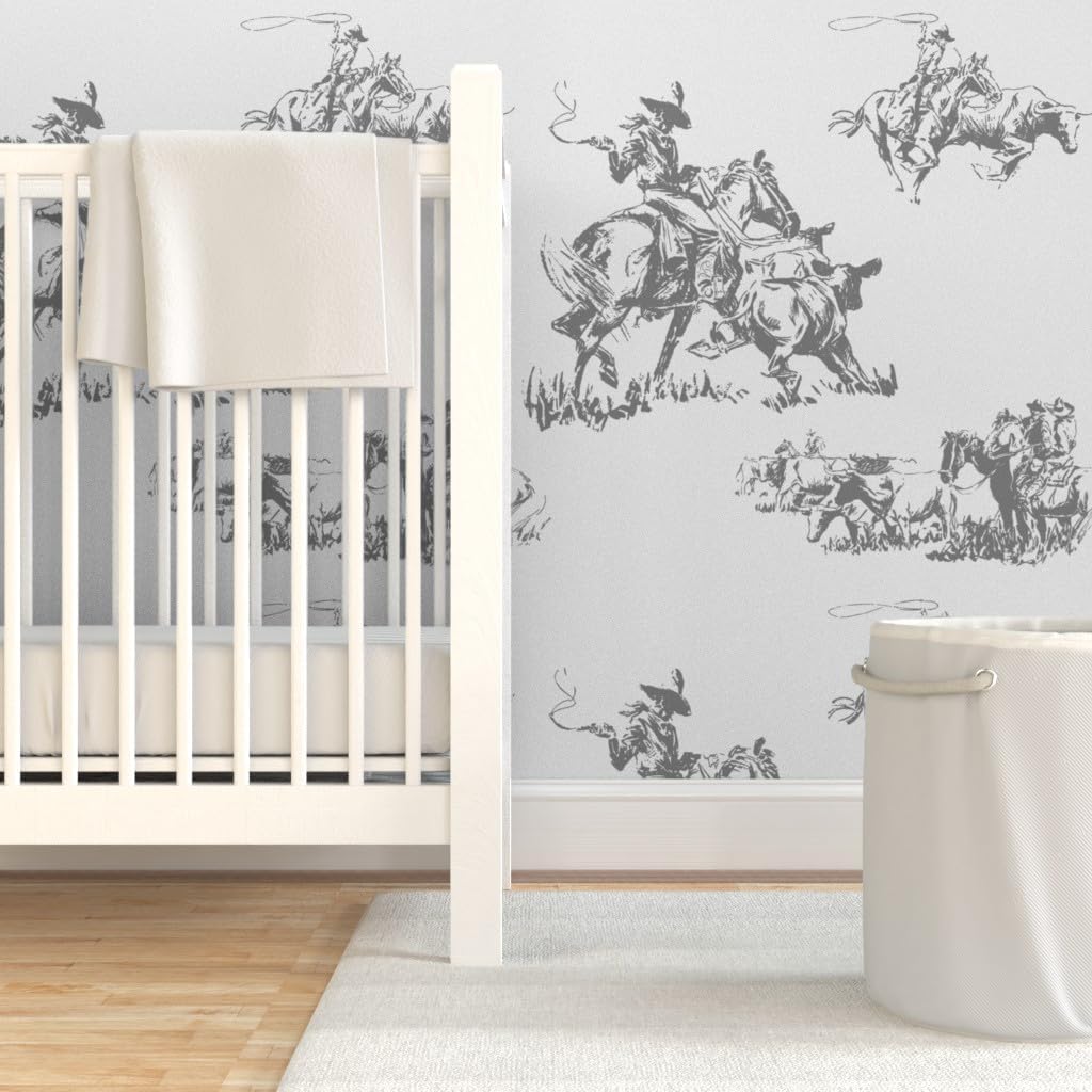 Spoonflower Removable Wallpaper Swatch - Western Cowboy Cowgirl Cattle Ranch Rodeo Rustic Roping Gray Neutral American Gaucho Large Scale Custom Pre-Pasted Wallpaper