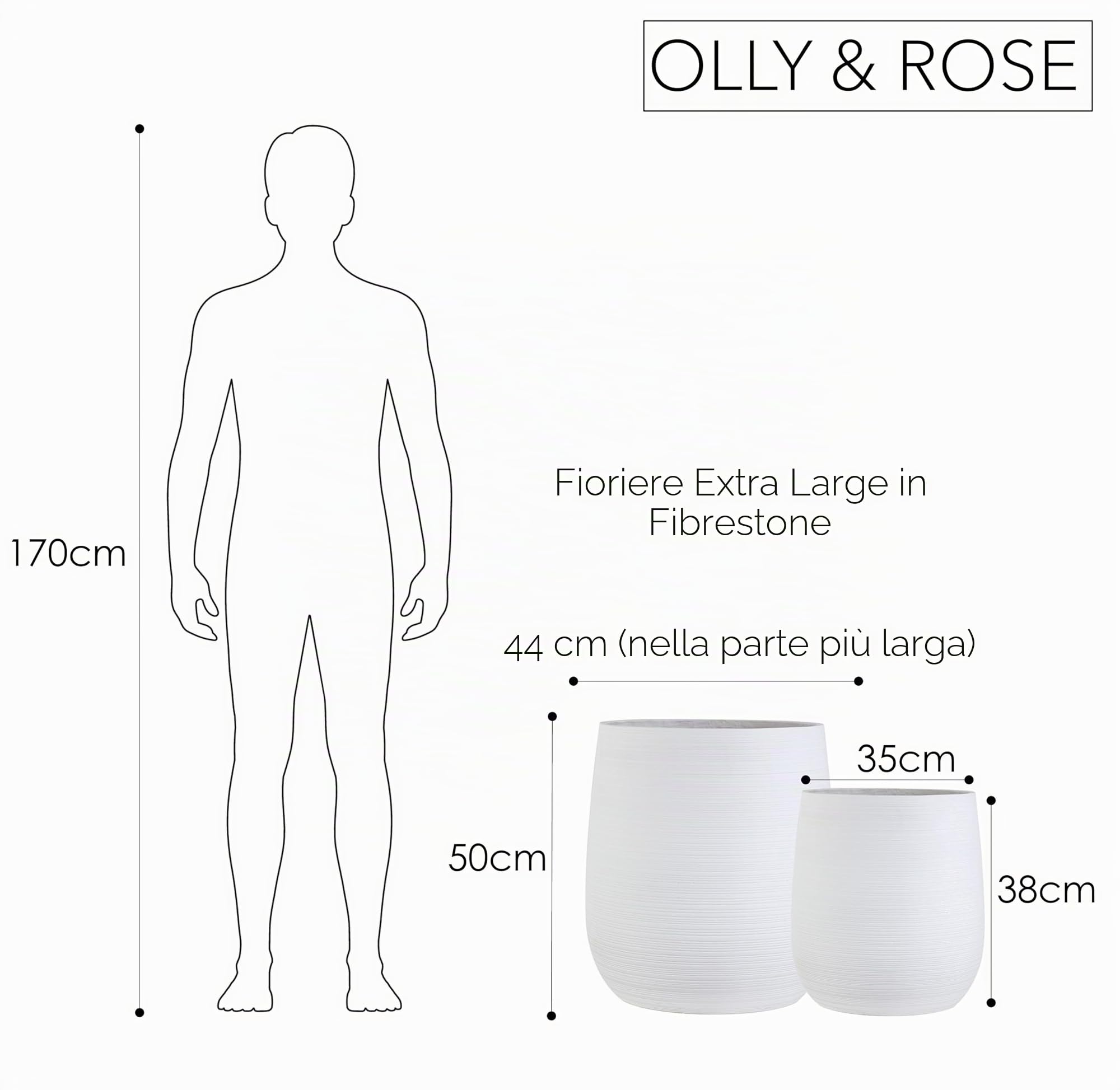 Olly & Rose Vaso per piante extra large con motivo – vaso da giardino bianco – XL – H 50 cm P 45 cm + H 40 cm P 38 cm (vernice migliorata)