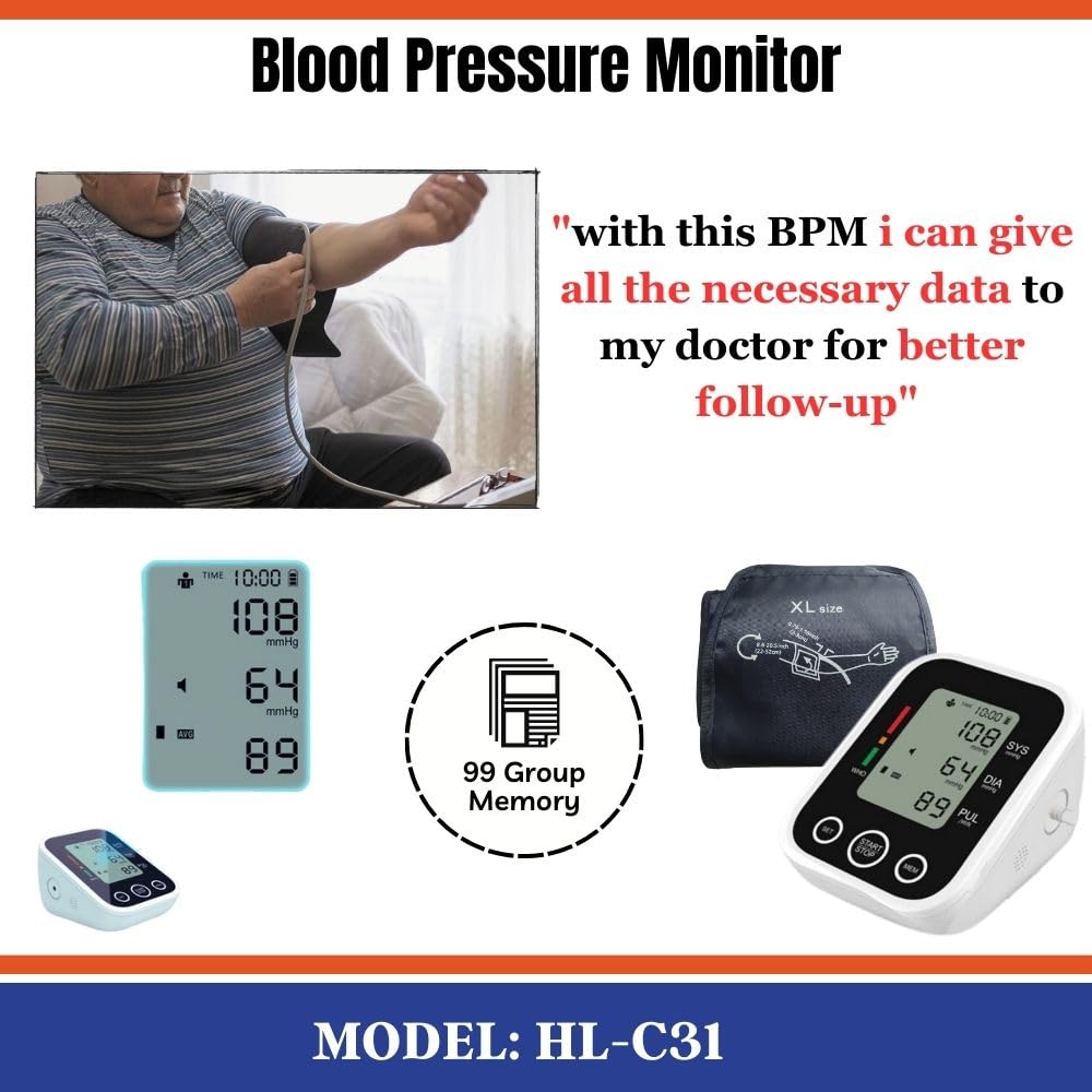 Tensiometre bras avec brassard extra large (22-52 cm), Moniteur de tension artérielle automatique, Détecteur de Pulsations Cardiaques avec Bracelet extra large (22-52 cm)