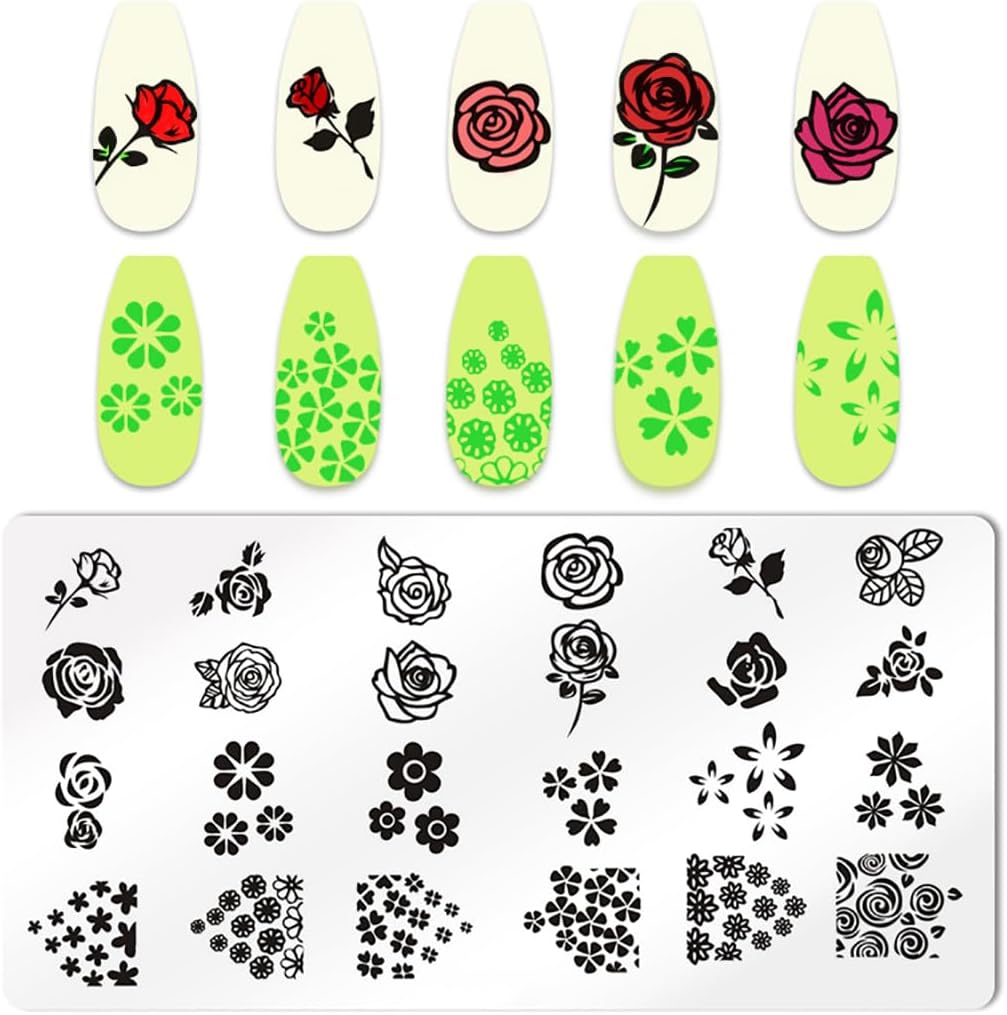 6pcs Flower Nail Stamping Plate Nail Stamping Kit for Nails Rose Flower Lotus Butterfly Leaf Image Plates Nail Design Template Print Nail Stamper Kit for Women