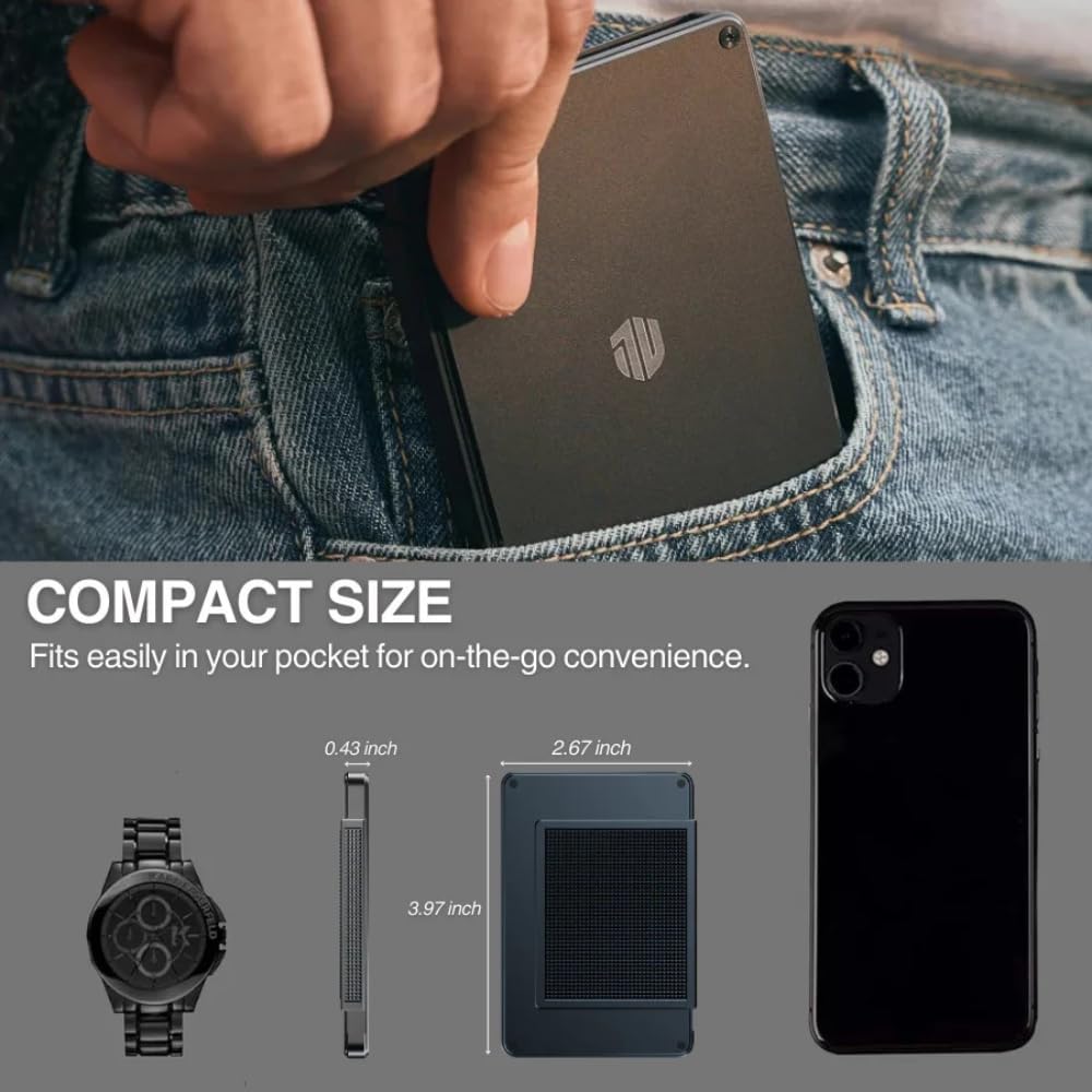 Card Wallet For Men - Beautiful Wallet, Slim RFID Blocking Wallet, Metal Card Holder with Leather Slots & Money Clip (Dark Grey)