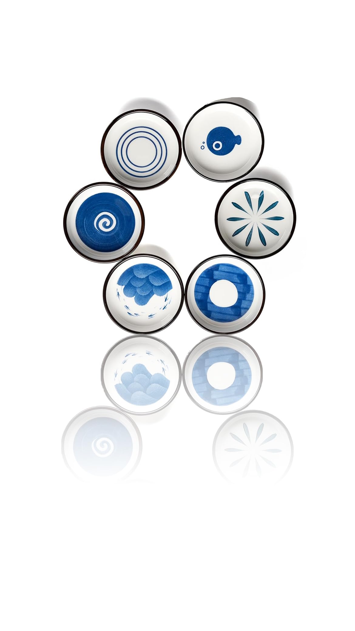 Sweet seven Japanese Style Ceramic Sauce Dish Set - 6 Soy Sauce Dipping Bowls for Appetizers, Side Dishes, and More. Elegant Dinnerware for Exquisite Dining.