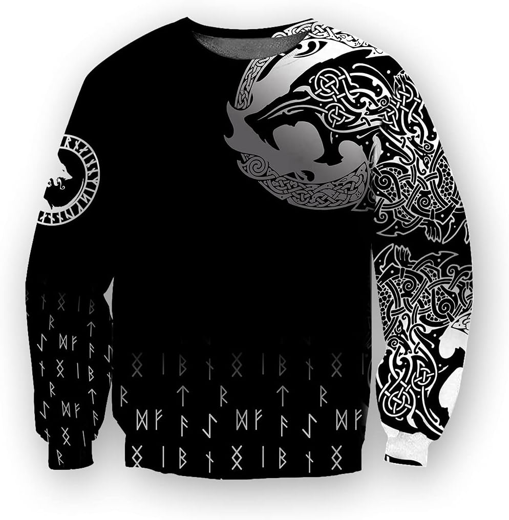 Fenrir Wolf Sweatshirt Casual Loose 3D Print Vikings Tattoos Hoodie Autumn Norse Myth Harajuku Men Long Sleeve Jacket