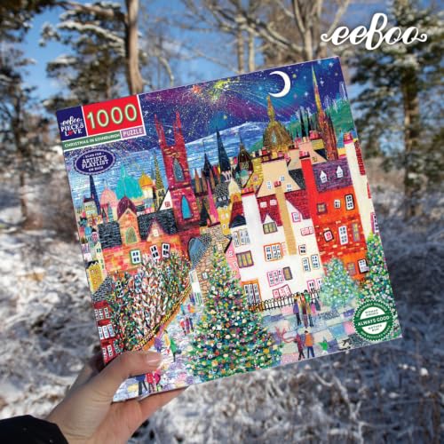 Image of eeBoo Christmas in Edinburgh 1000 Piece Square Jigsaw Puzzle, 23 inch x 23 inch