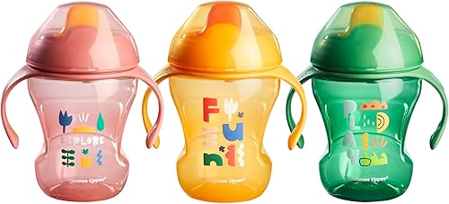 Tommee Tippee Sippee - Taza de entrenamiento con asas botella de agua para niños pequeños a prueba de derrames sin BPA 8 onzas 230ft paquete de 3
