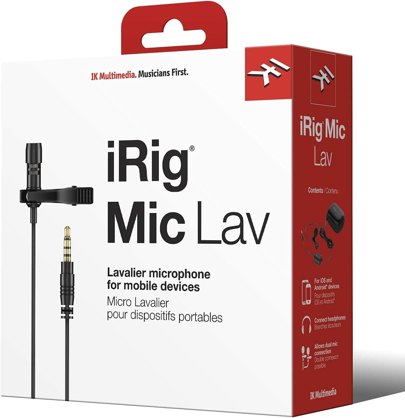 IK Multimedia iRig Mic Lav Lapel Microphone, omnidirectional Condenser lavalier Microphone with 1/8" TRRS Jack, Headphone Out and Daisy-Chaining for iPhone, iPad, Android, Mac, PC