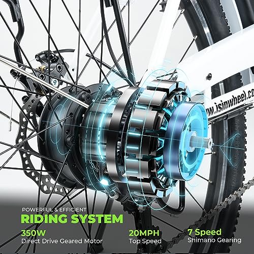 isinwheel Electric Bike U2, 26\" Cruiser Bike Peak 750W Ebike, 20MPH Electric Bicycle for Adults, Professional 7 Speed E-Bike, Electric City Commuter Bicycle (White)