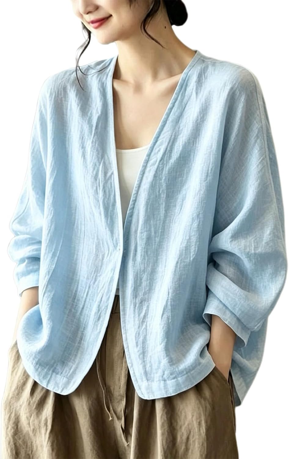 Heevina Button Down Shirts for Women Womens Tops Solid Color Long Sleeve Cardigan Travel Shirt Summer Going Out