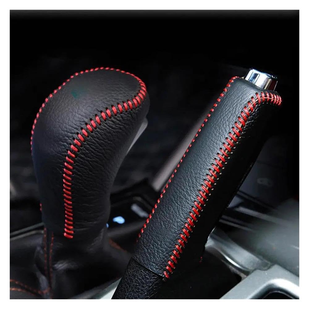 HYASDBWE 2X PU Leather MT AT Gear Shift Knob Cover Case Hand Brake Grips Cover for Hyundai for Creta Ix25 2017 2018 2019 Gear Shifter Parts(Red,AT)