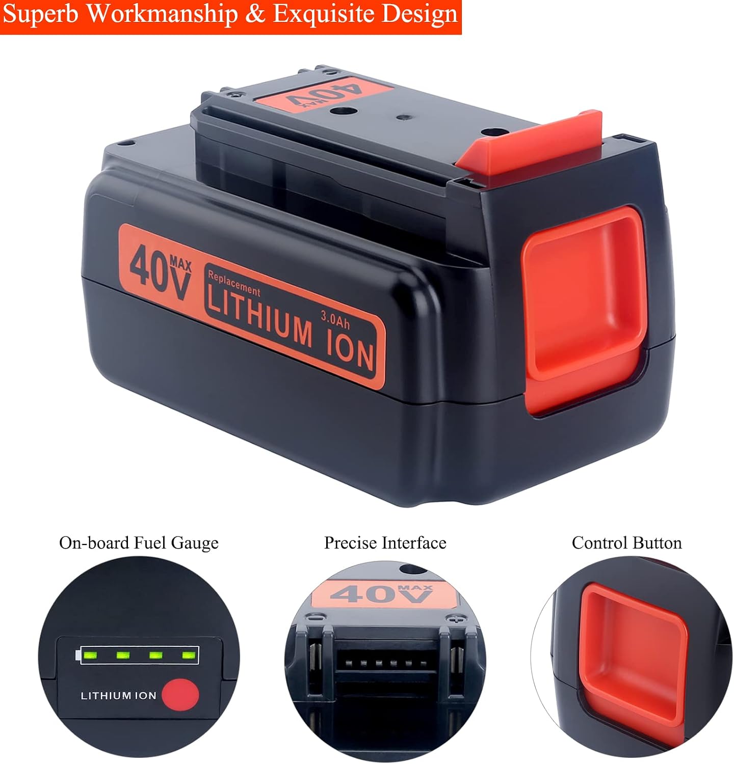 Lasica 40 Volt MAX LBX2040 Replacement Battery Compatible with Black and Decker 36/40V Max Cordless Tools LCS1240B LST136 LCC140 LCC340C LSWV36 LCS40 LSW40C Replacement for BlackDecker 40-Volt Battery