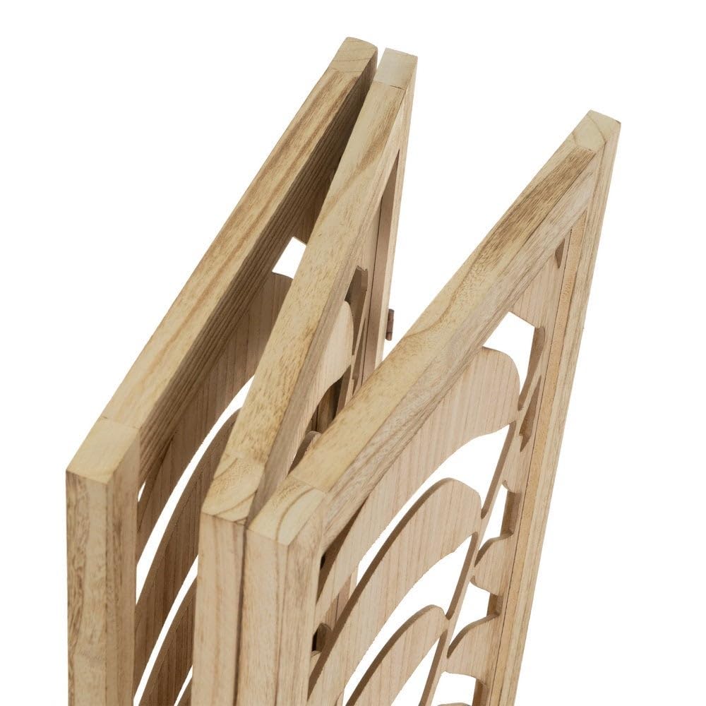 LOLAhome Biombo de 3 Hojas de Madera de paulonia Natural con Tallado de 120x170 cm (Natural Hojas)