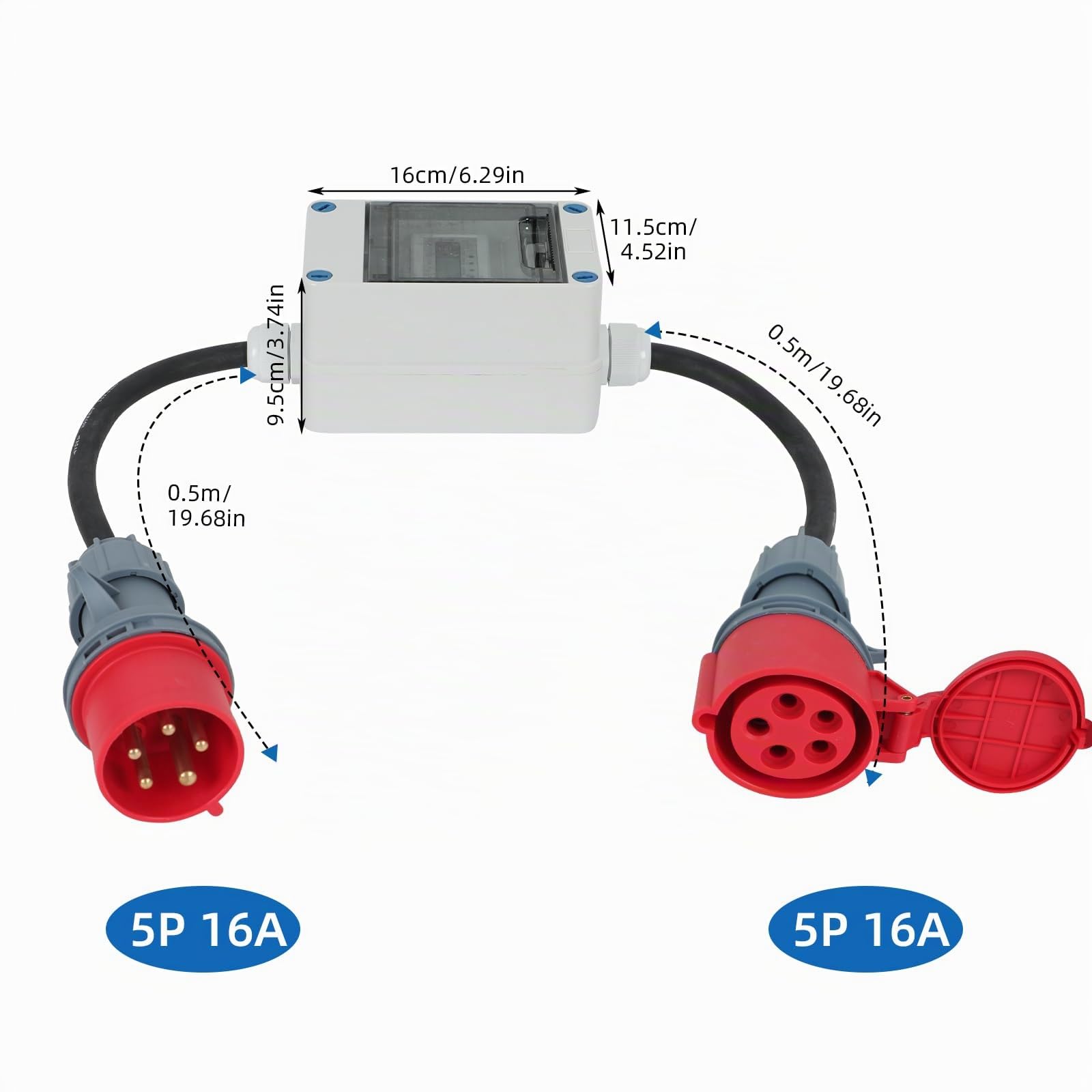 Mobiler Digitaler Stromzähler,MID 2024 Digital Drehstromzähler mit CEE Stecker und Kupplung,IP55 CEE Adapter Stromzähler für Camping E-Auto (16A)