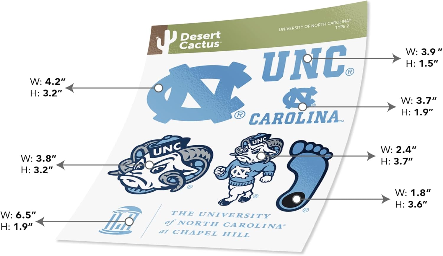 Desert Cactus University of North Carolina Sticker UNC Tar Heels Chapel Hill Vinyl Decals Laptop Water Bottle Car Scrapbook Sheet T2 (Type 2) - Image 3