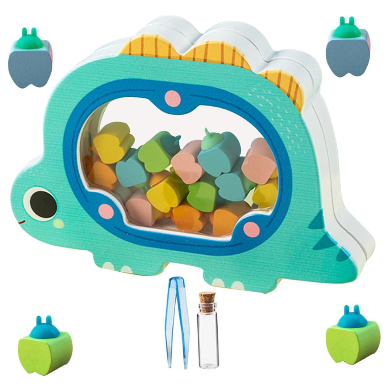 VICASKY 1set Wooden Boys and Girls Tooth Keepsake Organizer Teeth Container Tweezers Creative Dragon Design for Green