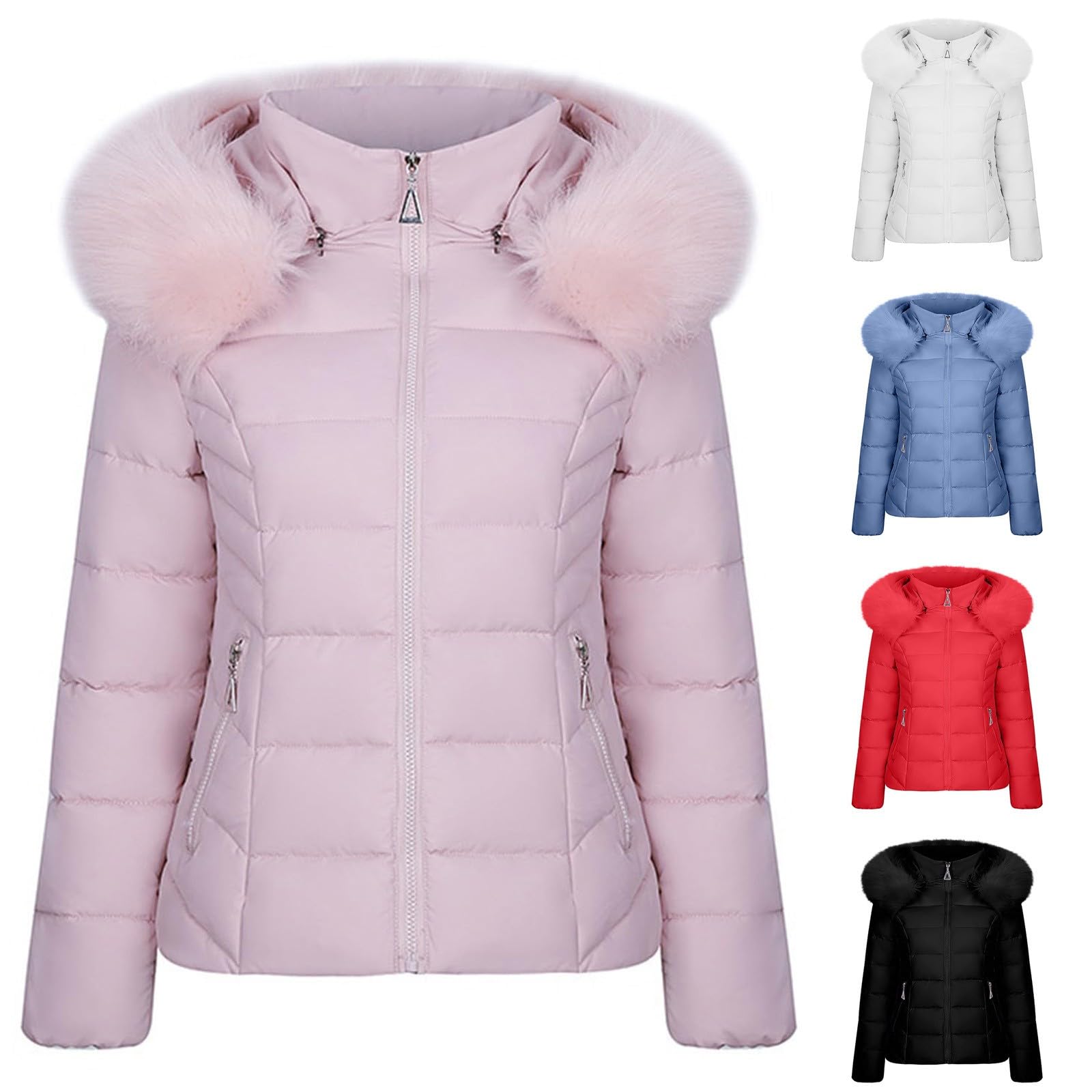 Veste Femme Hiver Blouson Avec Capuche Zippée Doudounes De Randonnée Femme Anorak Légère Manteau Chaude Parka Polaire Doudoune Duvet Matelassé