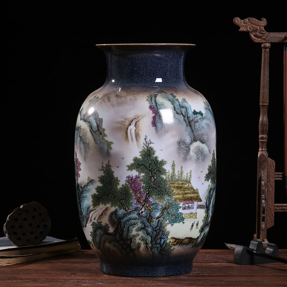 asdchZen Jingdezhen Flower Vases Chinese Oriental Handcrafted Porcelain Porcelain Flower Vase Porcelain Vase, Hand-Painted Floor Vase, Classic Flowers And Birds Pattern, Artwork,B