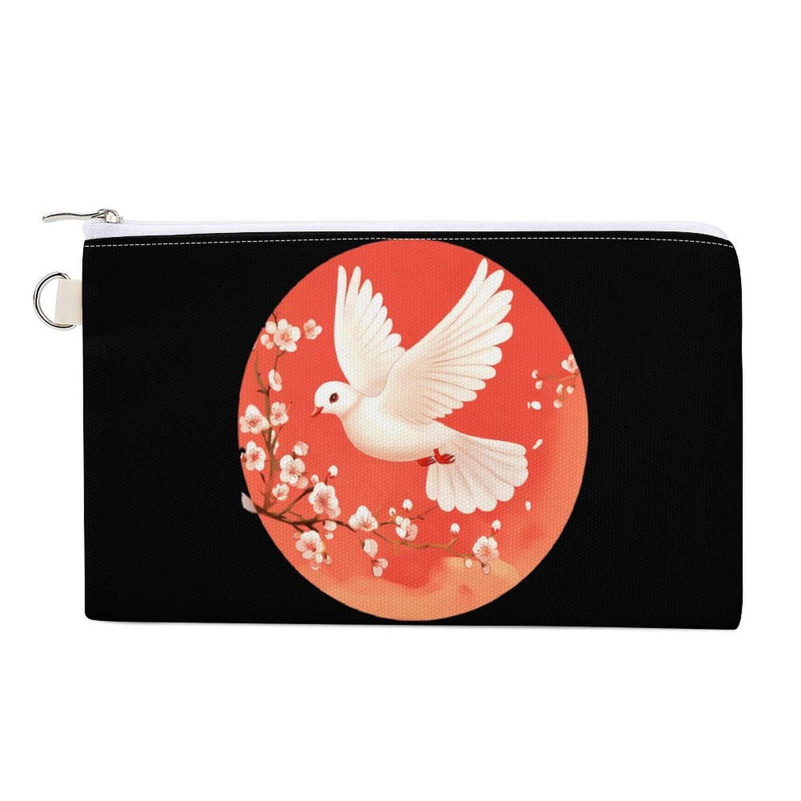 Beautiful Flying White Dovees Coin Purse Canvas Change Pouch Portable Pocket Wallet Mini Storage Bag with Zippered Keychain