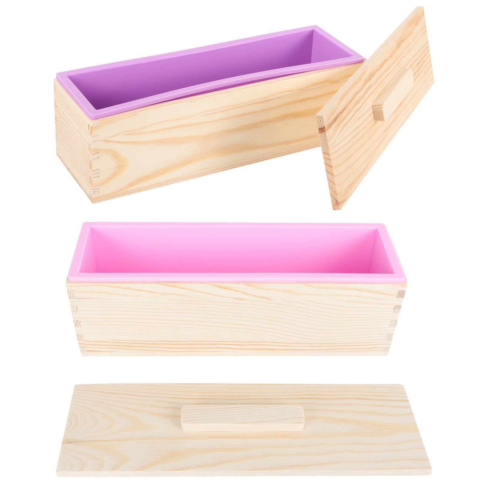 MAGICLULU Molde de Pan de Madera, Molde para Tostadas Rectangular, con Tapa, de Madera y Silicona, Desmolde Fácil, Conserva la Frescura, para Hornear y DIY Jabón