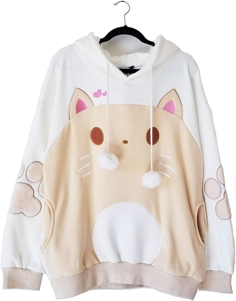 LunaCatz"CAT-ramel" Beige Oversize Hoodie with Cat Ears and Furry Ball Draw Strings