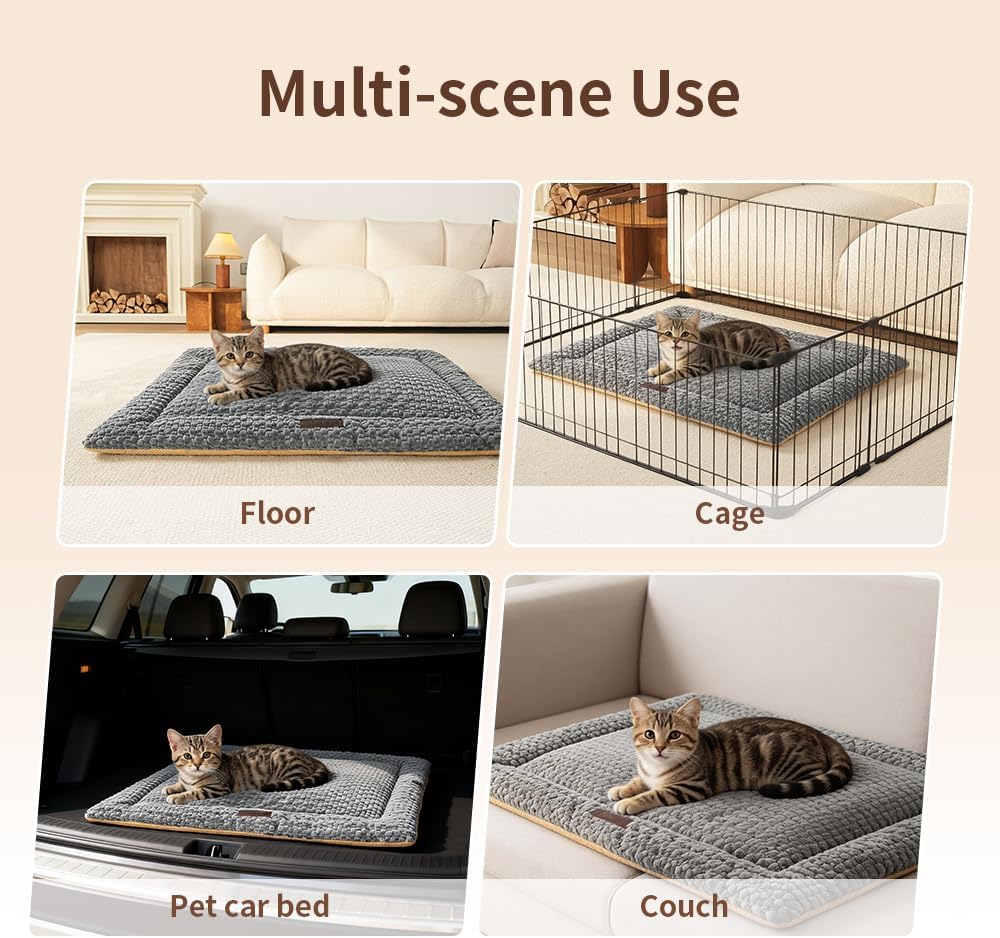 Plush Cat Kneading Bed Mat, Premium Plush Fabric Bed with Non-Slip Bottom, 3cm Thick All-Season Cushion for Cats Who Knead, Machine Washable Anti-Static Pet Bed, 23x15 Inch, Grey