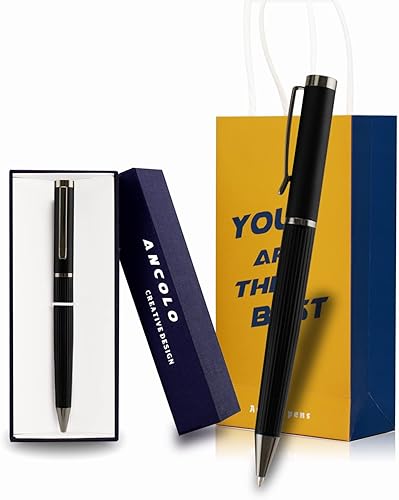 Ancolo Juego de bolígrafos personalizados de regalo de oficina con 2 recambios negros y bonita caja de bolígrafos grabada con tus nombres de