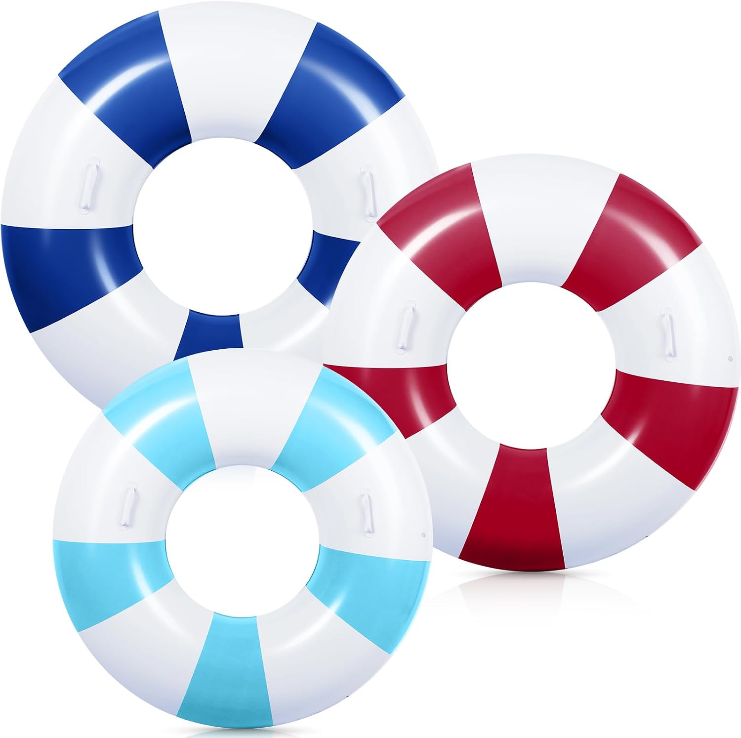 WinnerWhy 3 Pcs Large Swim Ring with Handles Set 47.24" 39.37" 35.43" Inflatable Pool Inner Tube Classic Striped Pool Ring Floats for Adults Teens Summer Lounger Beach Party Supplies