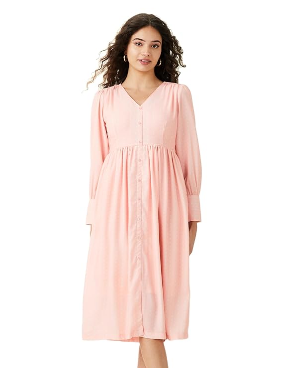 Symbol Women's Polyester Crepe Fit and Flare One Piece Midi Length Dress (Available in Plus Sizes)