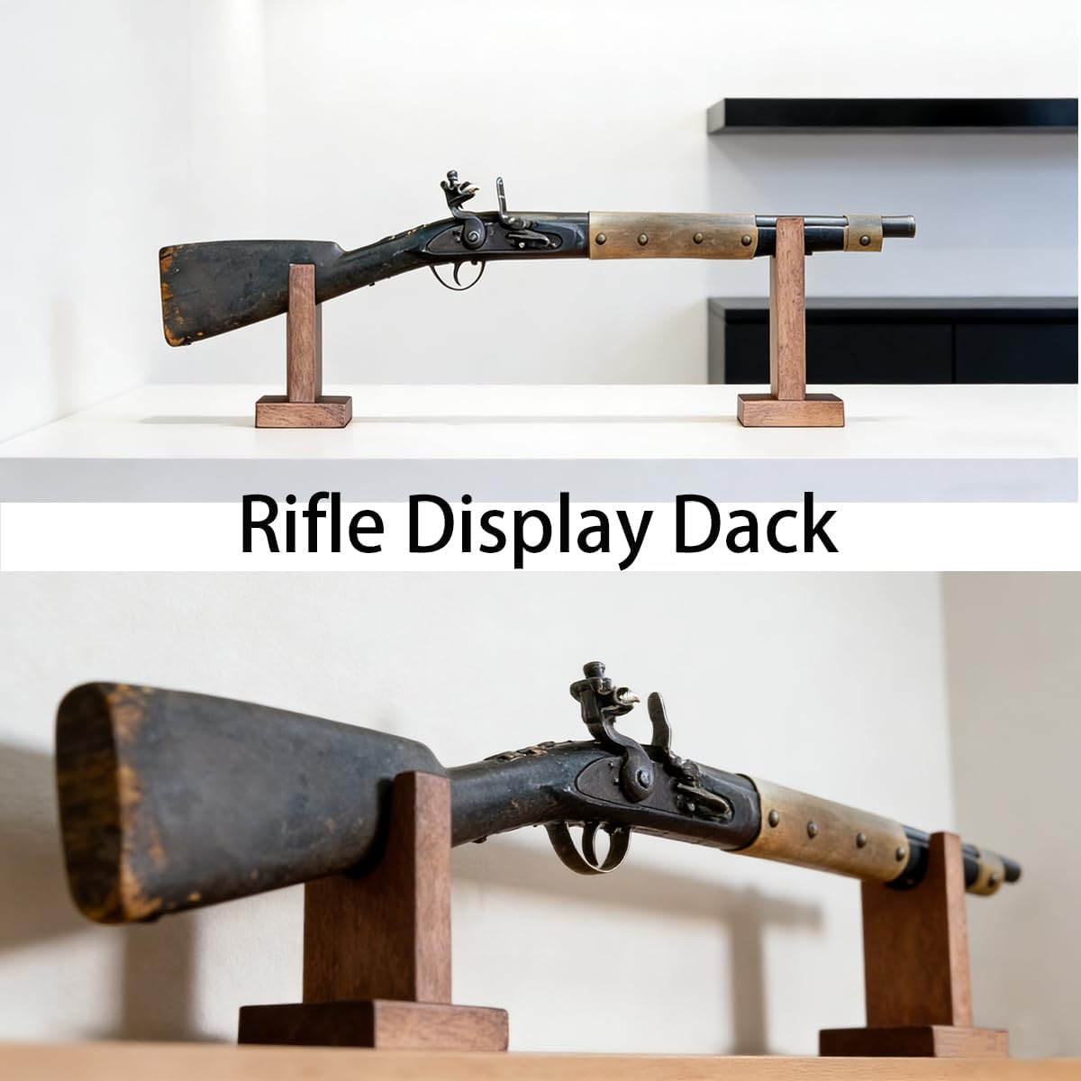 Wood Gun Display Stands, V-shaped Top Rustic Wood Display Stands Rifle Rack Gun Rack for Smaller Rifles, Long Guns, Firearms, Weapons, Collectables, Displays, Shows, Exhibits (Brown)
