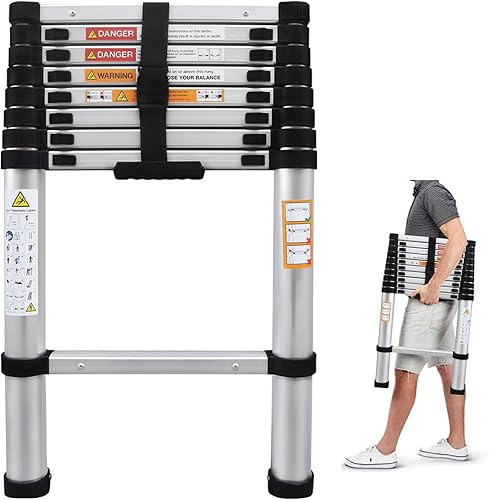 Miniatura 21 de Escalera de extensión telescópica de aluminio de 16.5 pies, capacidad máxima de 330 libras, marco en A, ligera, portátil, multiuso, plegable