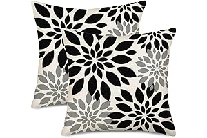 Black and White Geometric Dahlia 24x24 Inch Outdoor Throw Pillow Covers