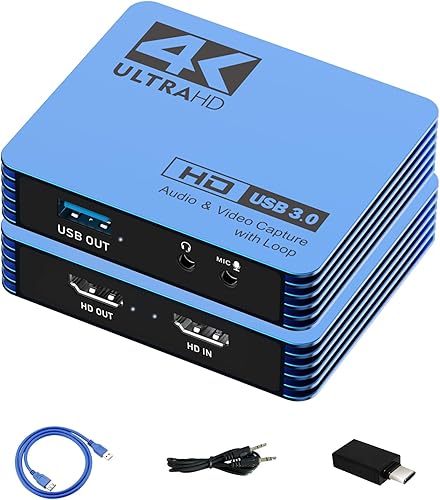 GUERMOK Tarjeta de captura de video para interruptor, 4K USB3.0 HDMI a USBC tarjeta de captura con bucle de micrófono, dispositivos de captura