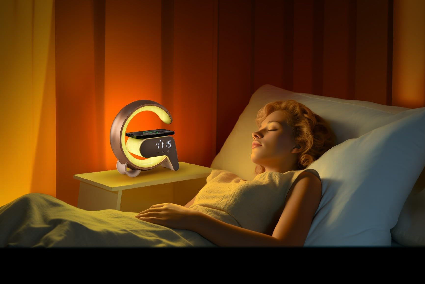 IMMAX Lampa relaksacyjna LED FLAMINGO z ładowaniem QI, budzik, RGB, wyjście USB, srebrna