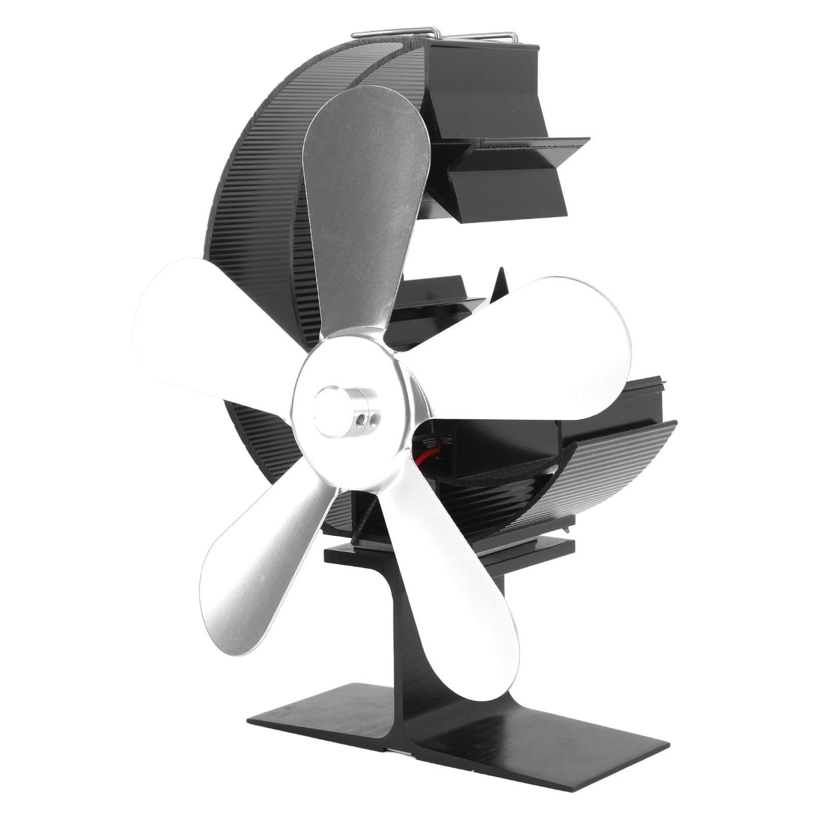 WINH Ventilatore per stufa a legna a 5 pale, in lega di alluminio, a risparmio energetico, ventilatore per la casa, alimentato a calore, per pesca sostenibile sul ghiaccio all'aperto (argento)