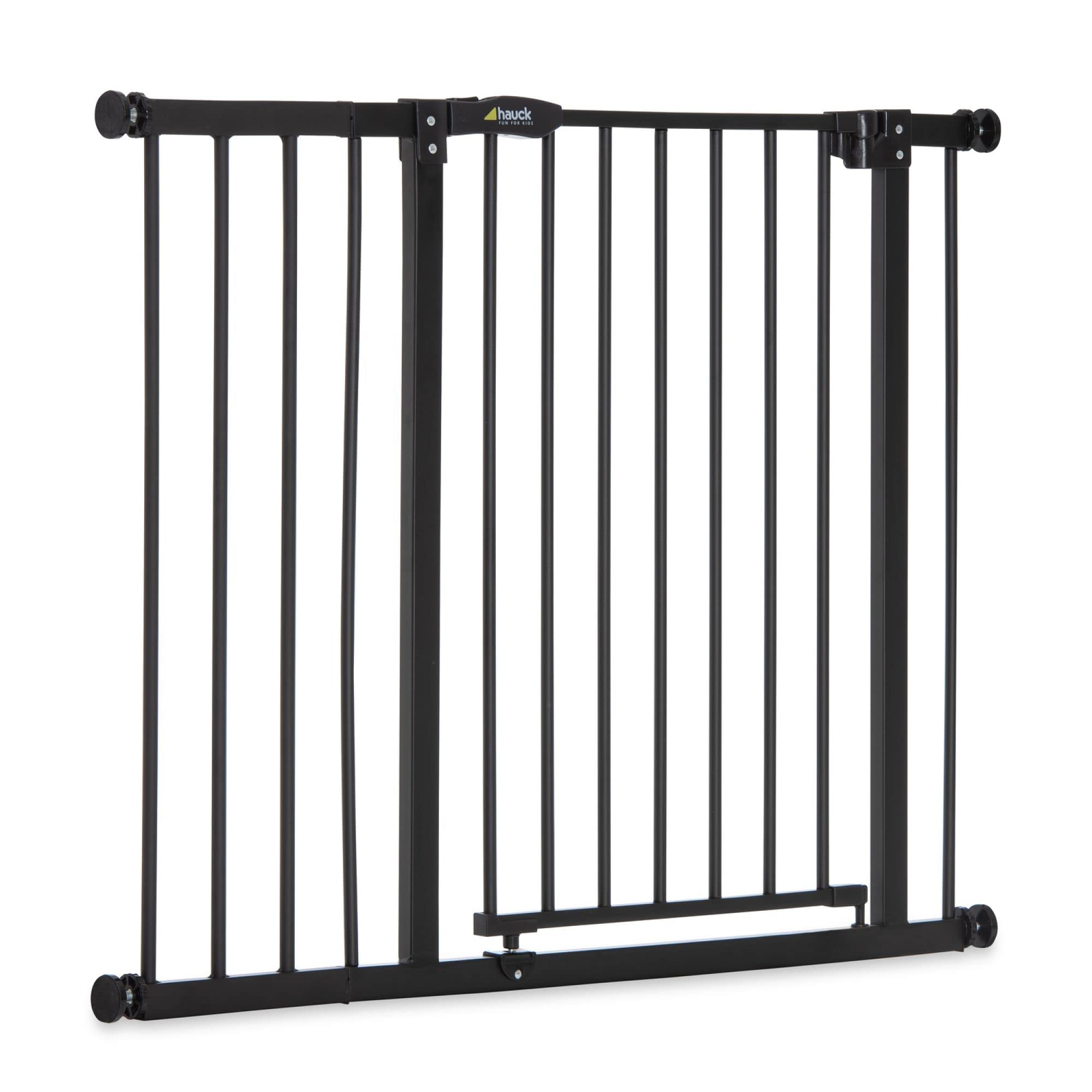 Hauck Baby Gate for Doors and Stairs Close N Stop inclusive 21 cm Extension, Child Stair Gate for Widths 96 to 101 cm, Pressure Fit - No Screws, One-Handed Opening to Both Sides, Metal, Black