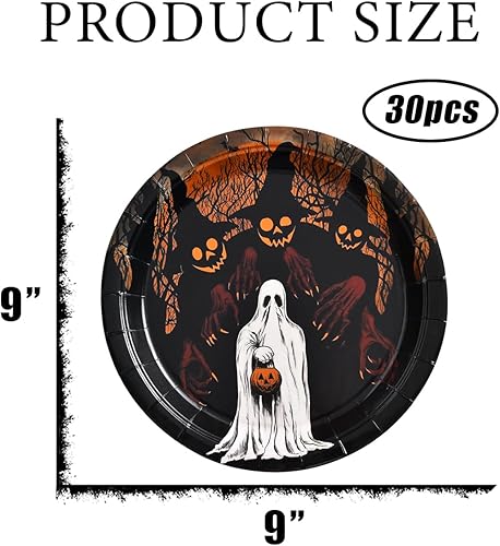 Miniatura 4 de 30 platos de papel de Halloween, platos de fiesta de Halloween, platos de papel fantasma de Halloween, platos de postre de Halloween, platos