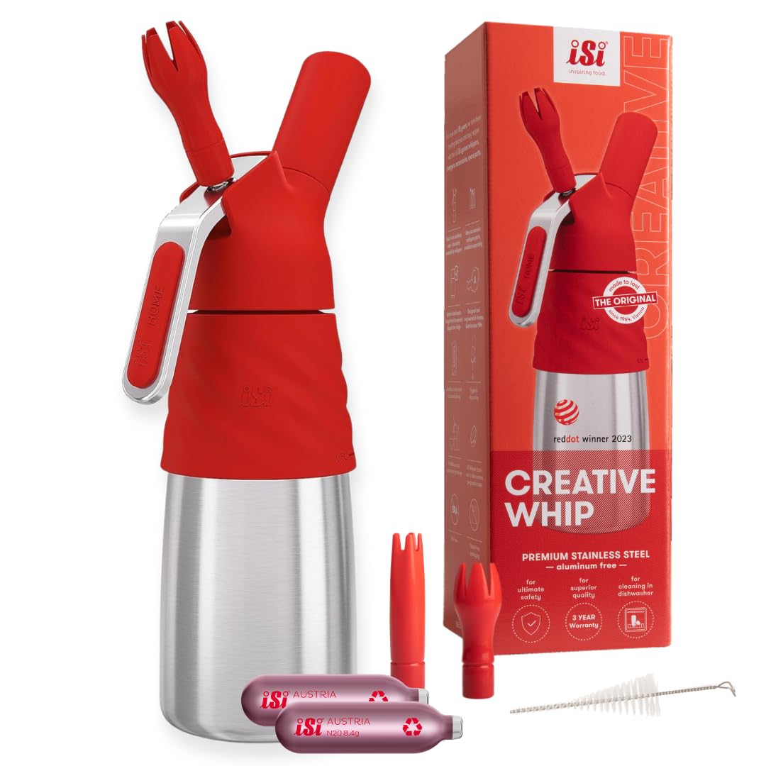 ILGGRO iSi "Creative Whip" 0,5 l, bottiglia e testa in acciaio inox, ad es. rivestito in silicone, rosso