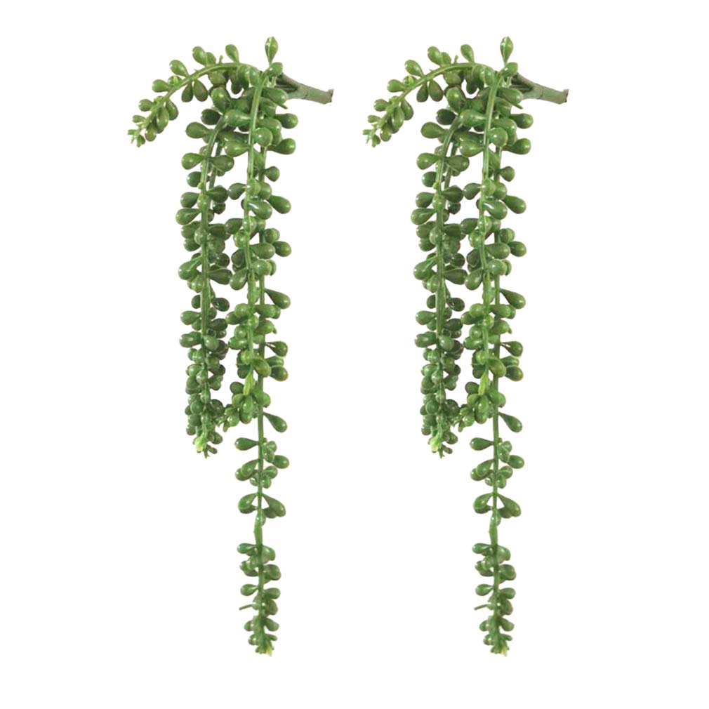 Junhouse 2pcs Artificial Succulents Hanging String of Pearls Vine Fake Plant Plastic Greenery Vines Home Garden Decor