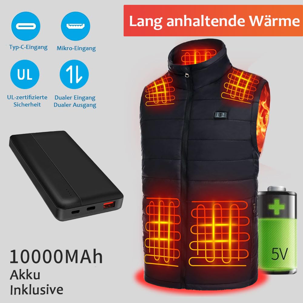 Seenew Beheizbare Weste, Beheizbare Weste Herren Mit 10000mAh Akku, Heizweste Mit 13 Heizzone, 3 Einstellbar Temperatur, Wärmeweste Winter Regenjacke Kleidung Mit Akku
