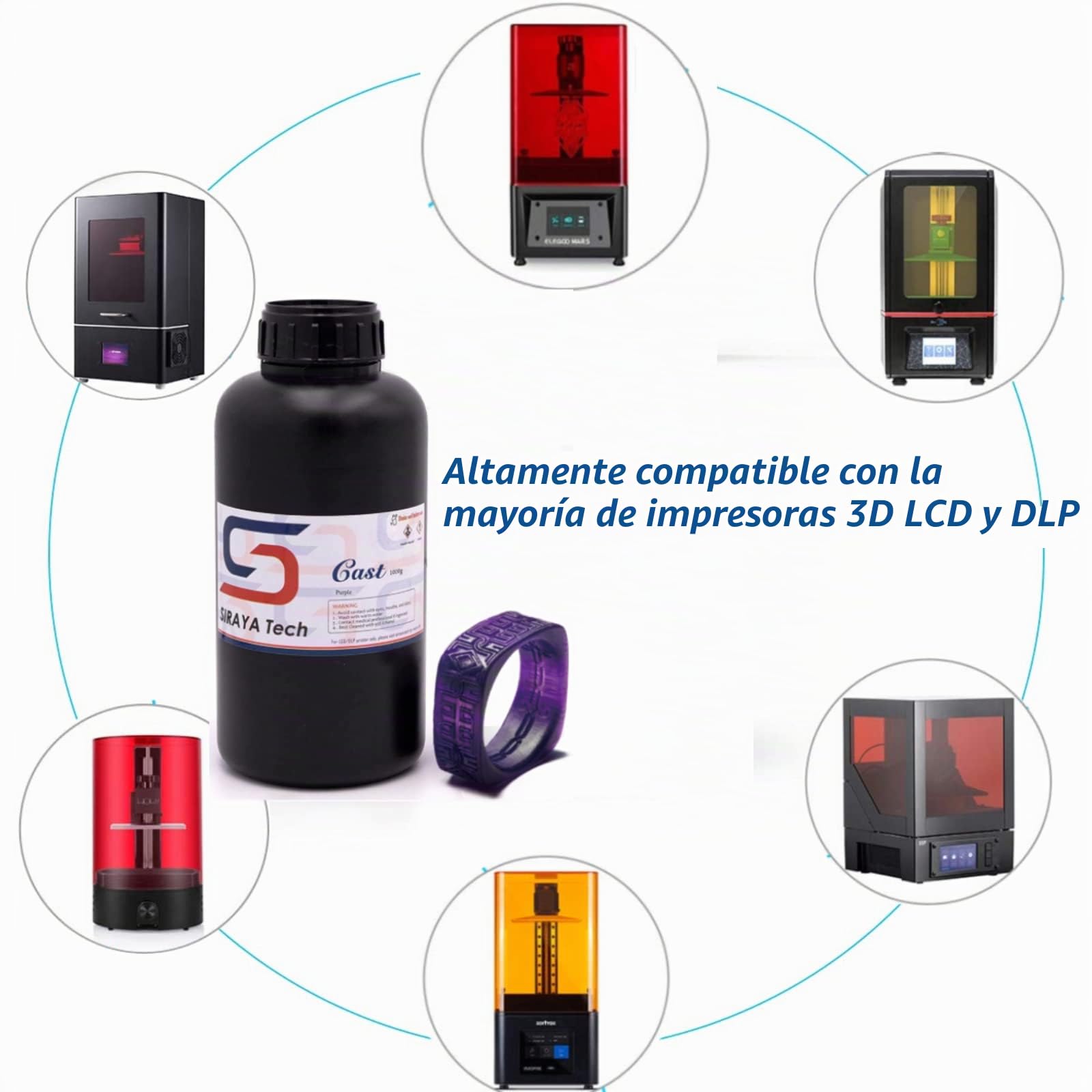 Siraya Tech Cast Resina de Impresora 3D Resina de curado UV LCD Fácil de Imprimir Usar y Quemar Resina de fotopolímero de 405 NM de Alta resolución para Hacer Joyas y Piezas de Metal (Púrpura, 1 kg)