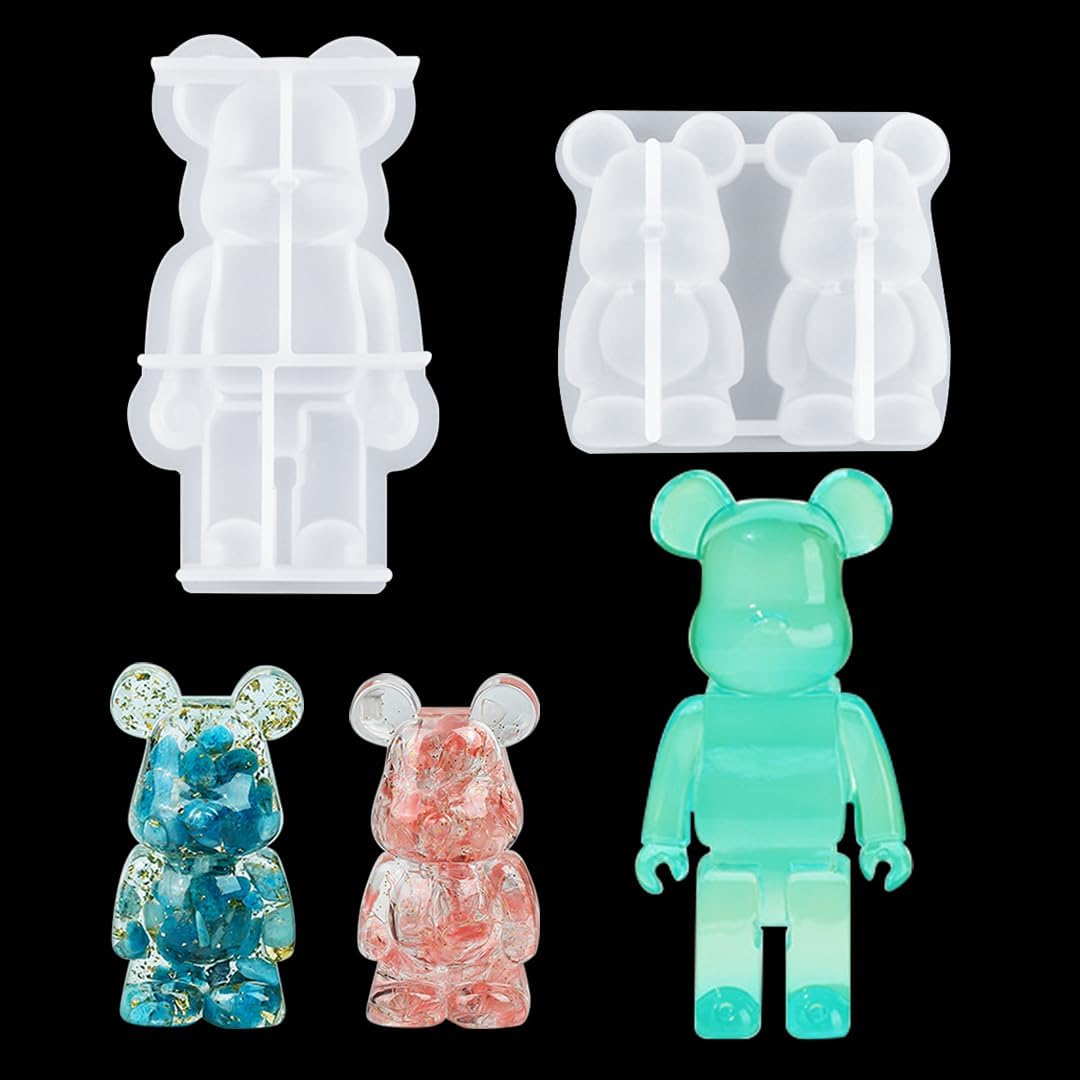 Zayookey 2 Pcs Bear Resin Molds Silicone 3D Animal Candle Mold Epoxy Resin Casting Mould for DIY Keychain Scented Soap Home Decor (Transparent Mould)