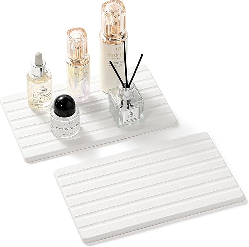 Miniatura 11 de 2 piezas de alfombrilla de piedra absorbente de agua para bandeja de secado para fregadero de baño y organizador de grifo de mostrador de cocina,