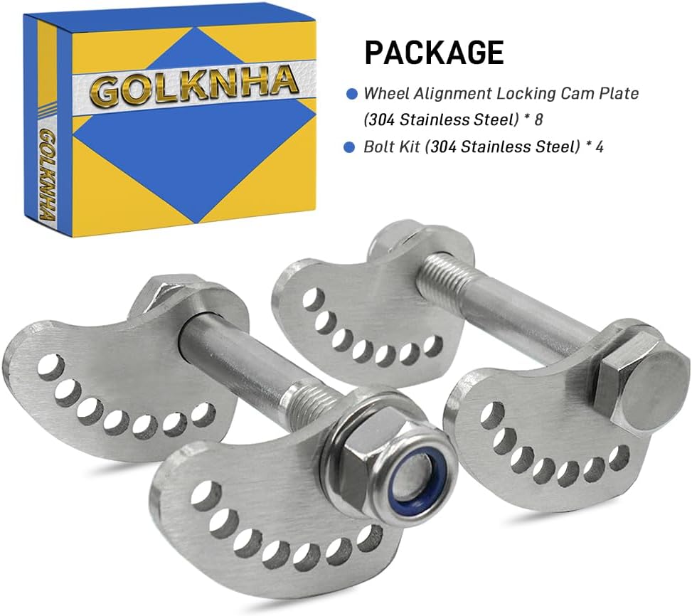 4 PCS 304 Stainless Steel Camber Lock Alignment Fix & Upper Arm Cam Bolt Kit Compatible with Silverado WT SLT SL LT LS SSV SS RST XFE Base HD SLE at Denali LTZ Custom 1500 2500 3500 1999-2019