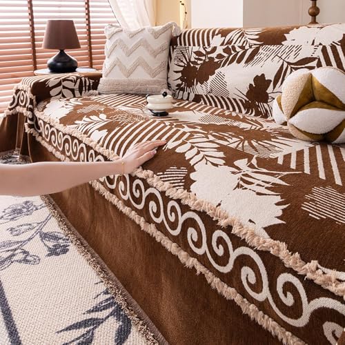Housse lavable pour canapé marron protégeant le tissu de l'usure