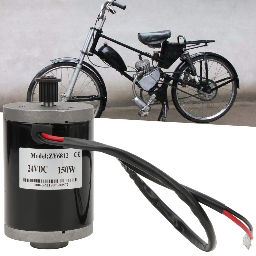 Joyzan Electric Brushed Motor, 24V Wheel Brush Motor 150W Small Scooter Gear Controller High Speed Motor Belt Pulley Synchronizing Aluminum Alloy 25H 9 Teeth Mini E Bike Go Cart ATV Bicycle ZY6812