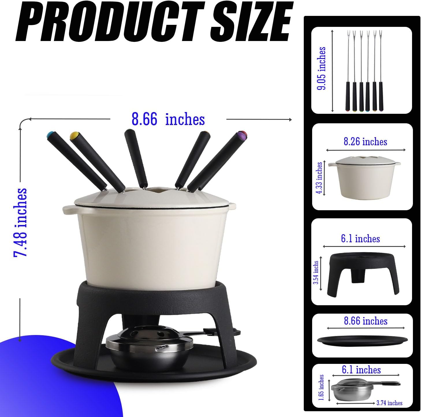 Artestia Cast Iron Fondue Set, serve 6 persons (White) by Artestia