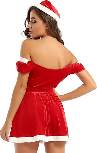 Miniatura 2 de TiaoBug Vestido de Navidad para mujer, disfraz de fiesta de Navidad, mini vestido con sombrero
