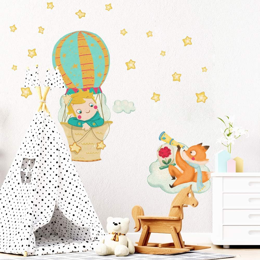 kina - Adesivo Murale Bambini Decorazione Parete Cameretta R00439 - Eco-Tessuto, Ecologico Anallergico, Riposizionabile, Effetto Carezza, Asilo Nido - Grafica Piccolo Principe e Misura 100x30 cm