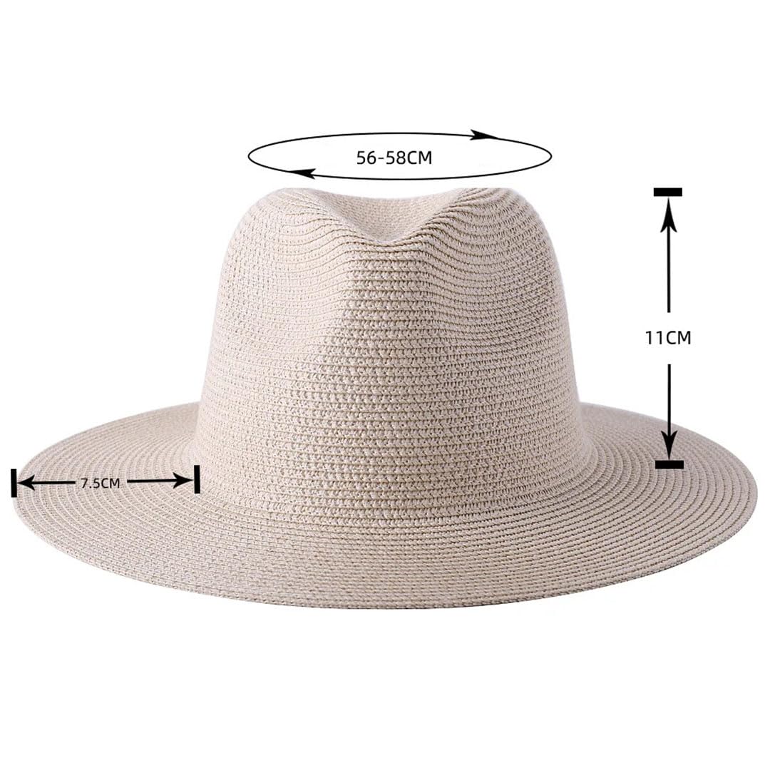 Cappello in paglia Panama, da donna, a tesa larga, da viaggio, spiaggia, jazz, Marrone, 6 7/8-7 1/8
