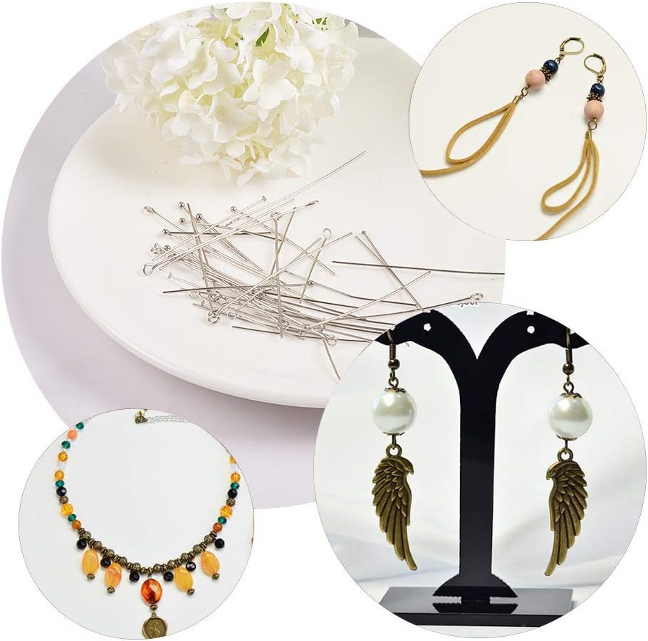 PH PandaHall 560pcs 8 Styles 304 Stainless Steel Eye Pins 30mm 40mm 50mm Head Pins Ball 22 Gauge Head Pins Findings Open Eye Pin for Earring Bracelet Pendant Jewelry Making, Stainless Steel Color : Arts, Crafts & Sewing